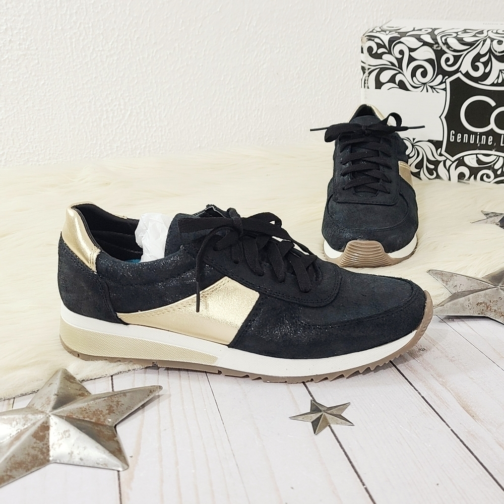 Cofi Holly black and metallic gold leather sneakers 7.5 NEW